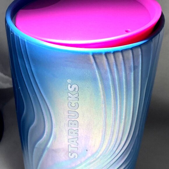Starbucks Other - Starbucks 2022  12oz Mug Iridescent Blue Purple Wave Twist Open Lid Coffee Tea